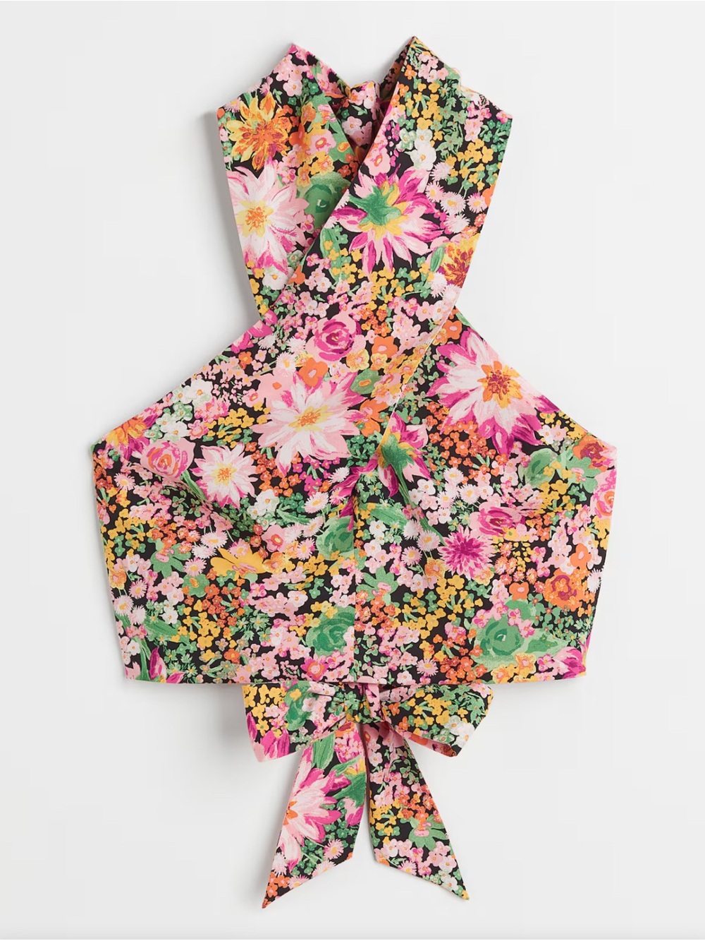 H&M Pink Multi Floral Halter Back Tie Tank